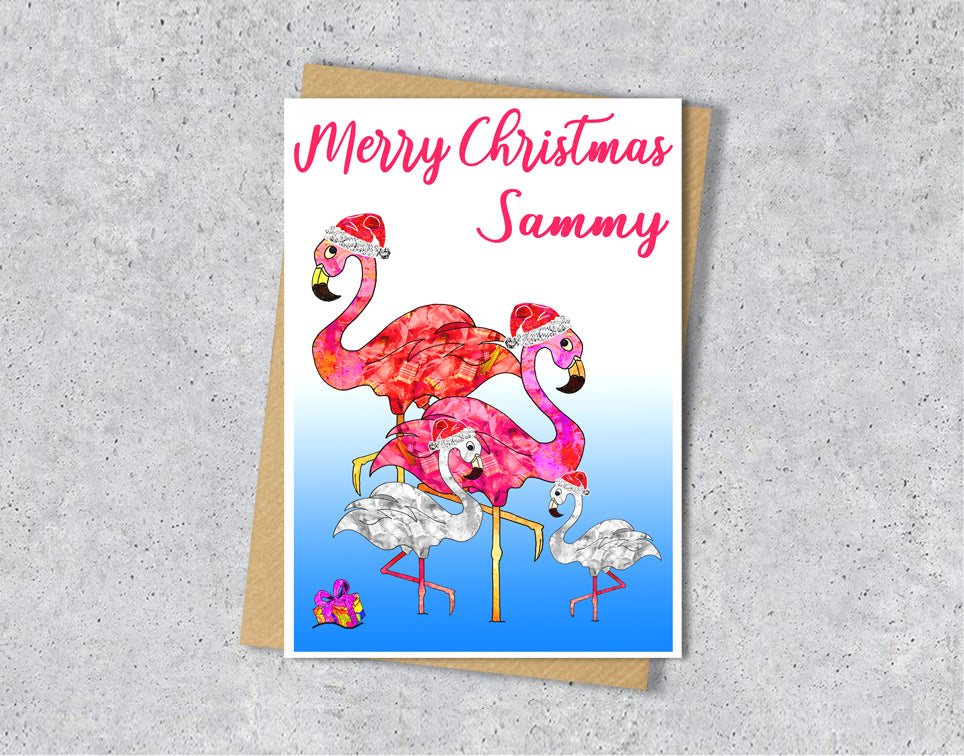 Flamingo Christmas Card, A5 Personalised Greeting Card