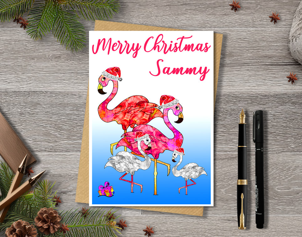 Flamingo Christmas Card, A5 Personalised Greeting Card
