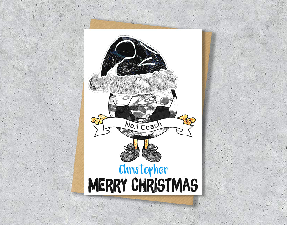Black and White Football Christmas A5 Card, Team Colours, Personalised Xmas Gift Card