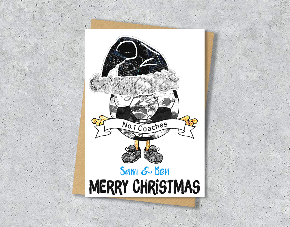 Black and White Football Christmas A5 Card, Team Colours, Personalised Xmas Gift Card