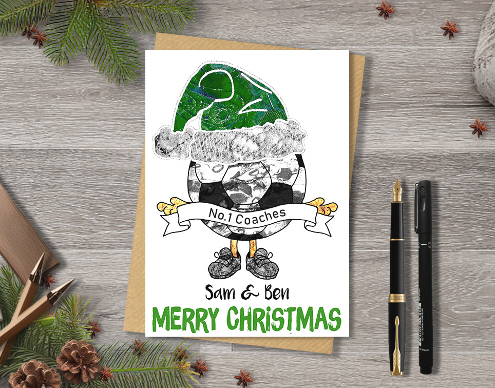 Green and White Football Christmas A5 Card, Team Colours, Personalised Xmas Gift Card