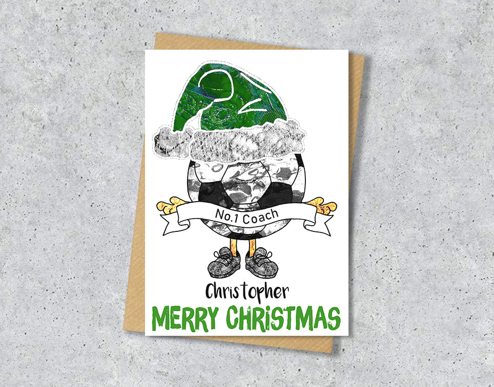 Green and White Football Christmas A5 Card, Team Colours, Personalised Xmas Gift Card
