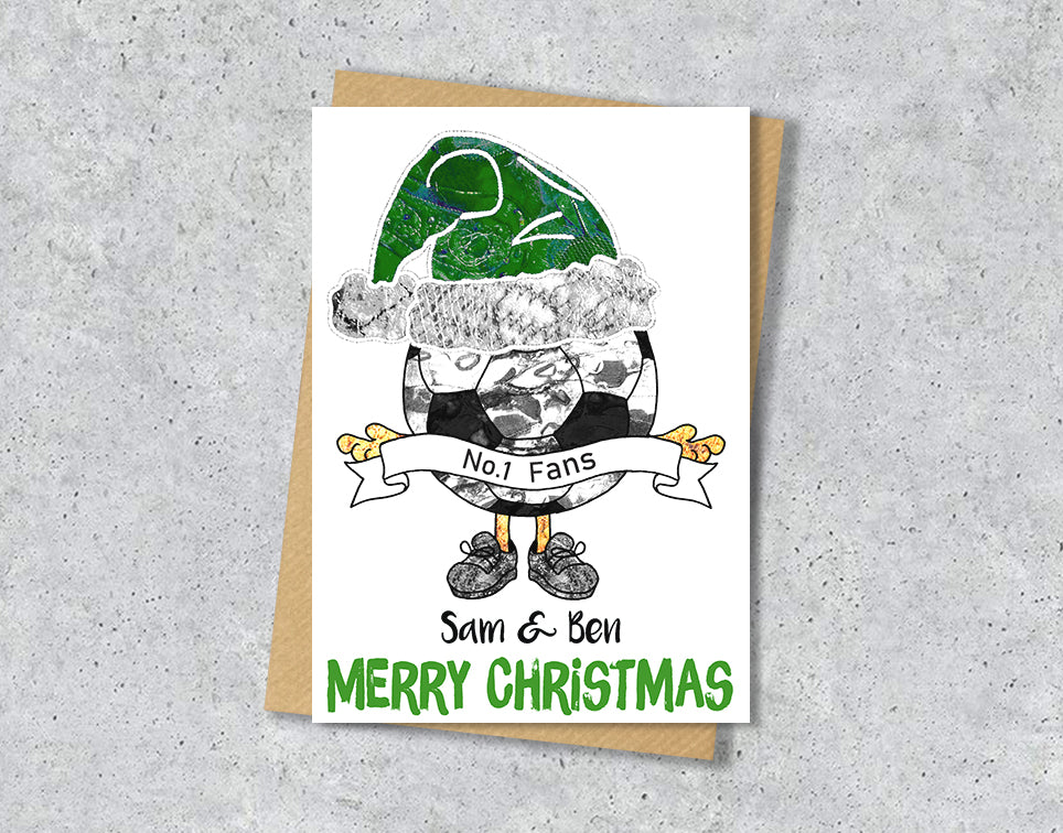 Green and White Football Christmas A5 Card, Team Colours, Personalised Xmas Gift Card