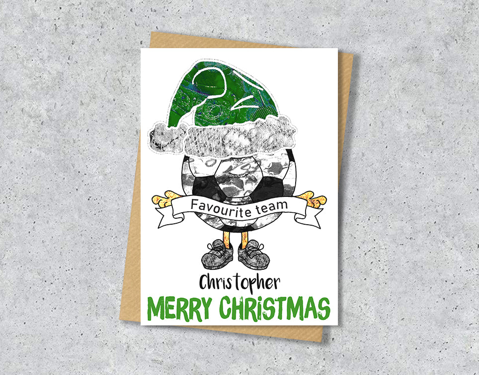 Green and White Football Christmas A5 Card, Team Colours, Personalised Xmas Gift Card