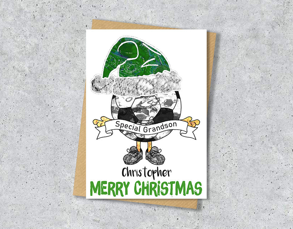 Green and White Football Christmas A5 Card, Team Colours, Personalised Xmas Gift Card