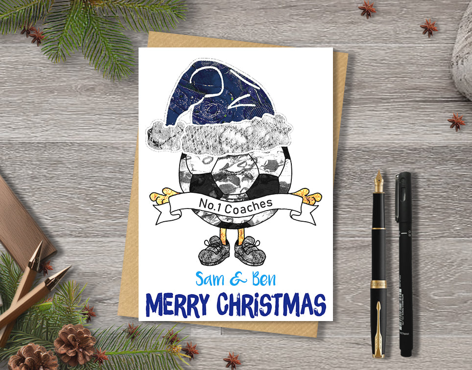 Navy Football Christmas A5 Card, Team Colours, Personalised Xmas Gift Card