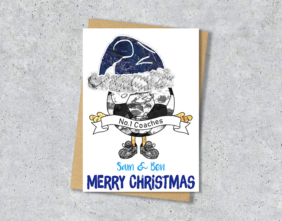 Navy Football Christmas A5 Card, Team Colours, Personalised Xmas Gift Card