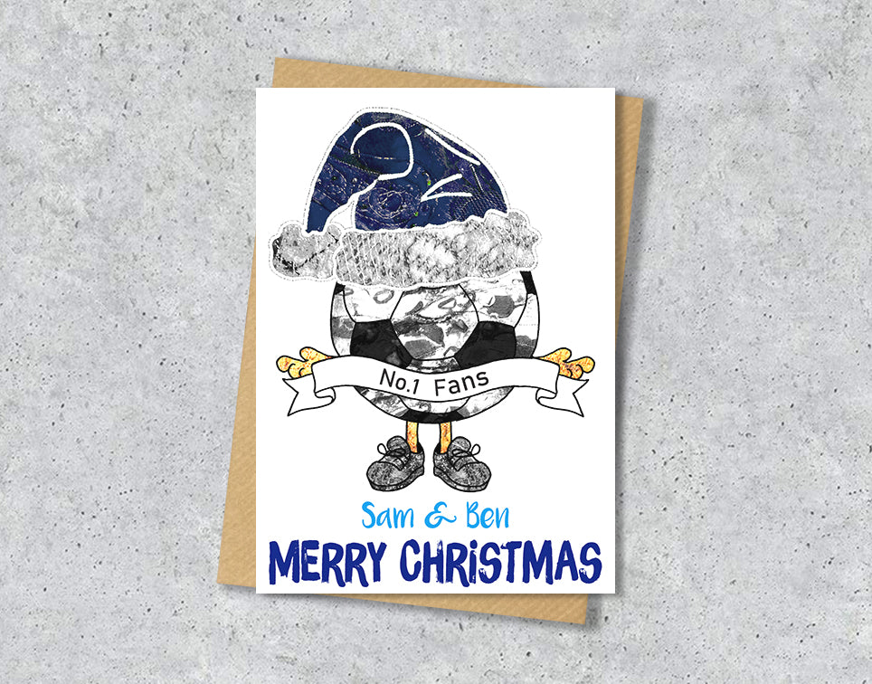 Navy Football Christmas A5 Card, Team Colours, Personalised Xmas Gift Card
