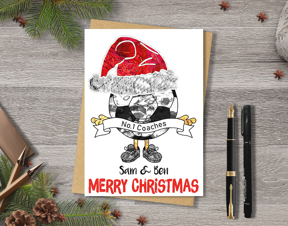 Red Football Christmas A5 Card, Team Colours, Personalised Xmas Gift Card