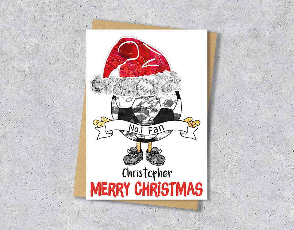 Red Football Christmas A5 Card, Team Colours, Personalised Xmas Gift Card
