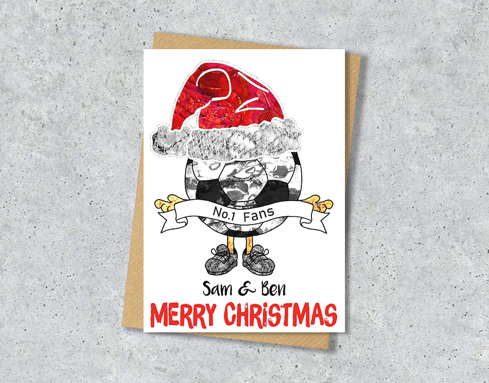 Red Football Christmas A5 Card, Team Colours, Personalised Xmas Gift Card