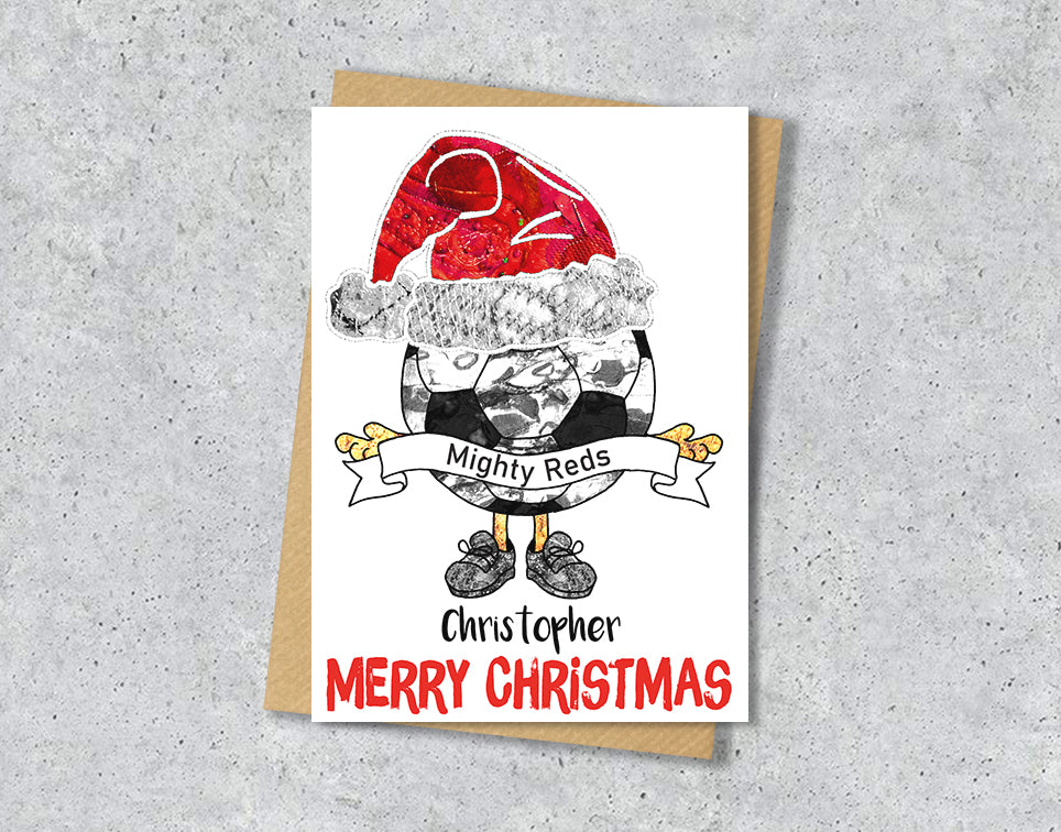 Red Football Christmas A5 Card, Team Colours, Personalised Xmas Gift Card