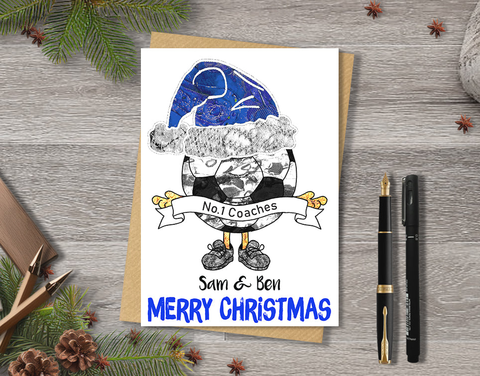 Royal Blue Football Christmas A5 Card, Team Colours, Personalised Xmas Gift Card
