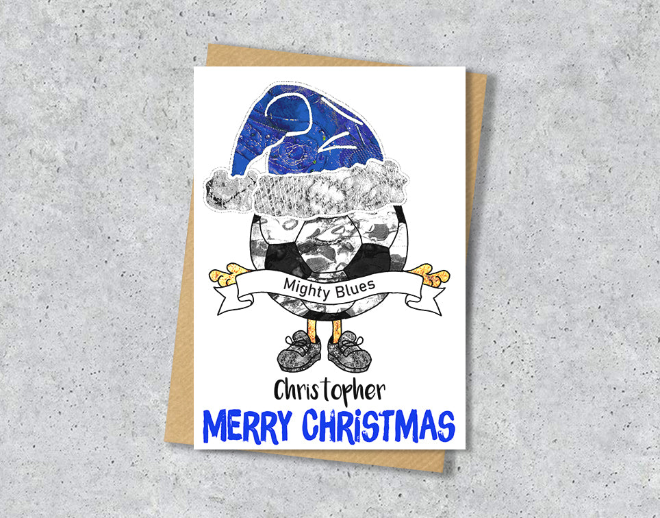 Royal Blue Football Christmas A5 Card, Team Colours, Personalised Xmas Gift Card