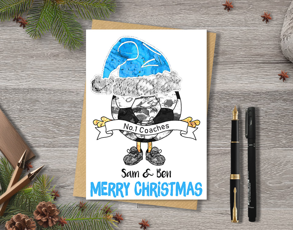 Sky Blue Football Christmas A5 Card, Team Colours, Personalised Xmas Gift Card