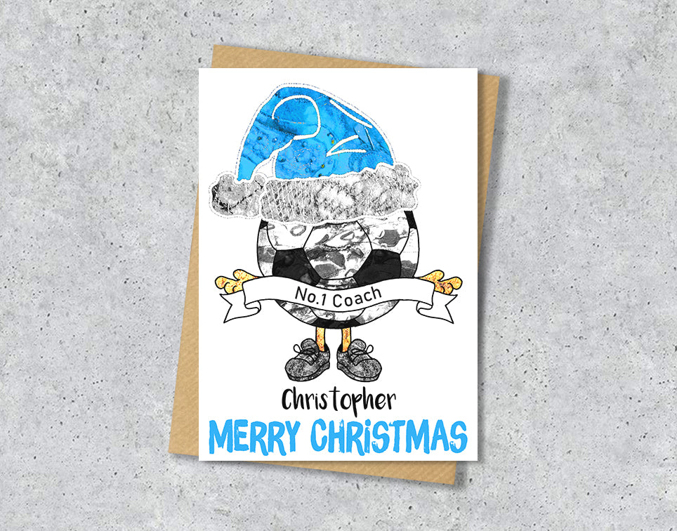 Sky Blue Football Christmas A5 Card, Team Colours, Personalised Xmas Gift Card