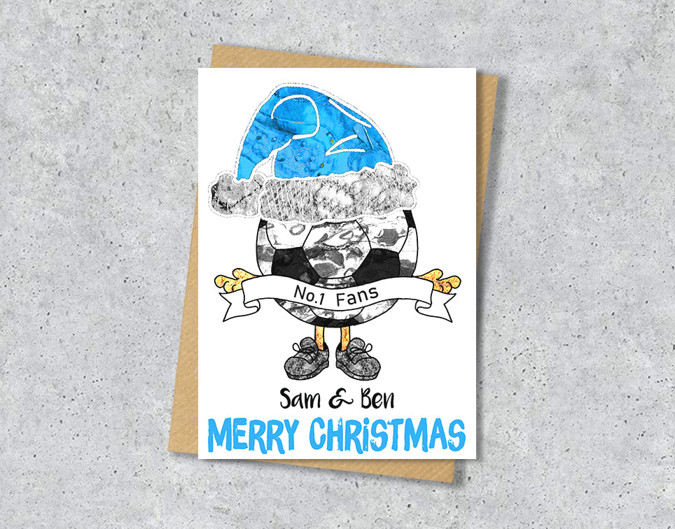 Sky Blue Football Christmas A5 Card, Team Colours, Personalised Xmas Gift Card
