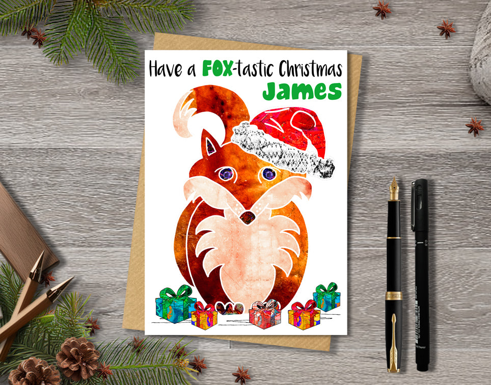 Fox Christmas Card, A5 Personalised Greeting Card