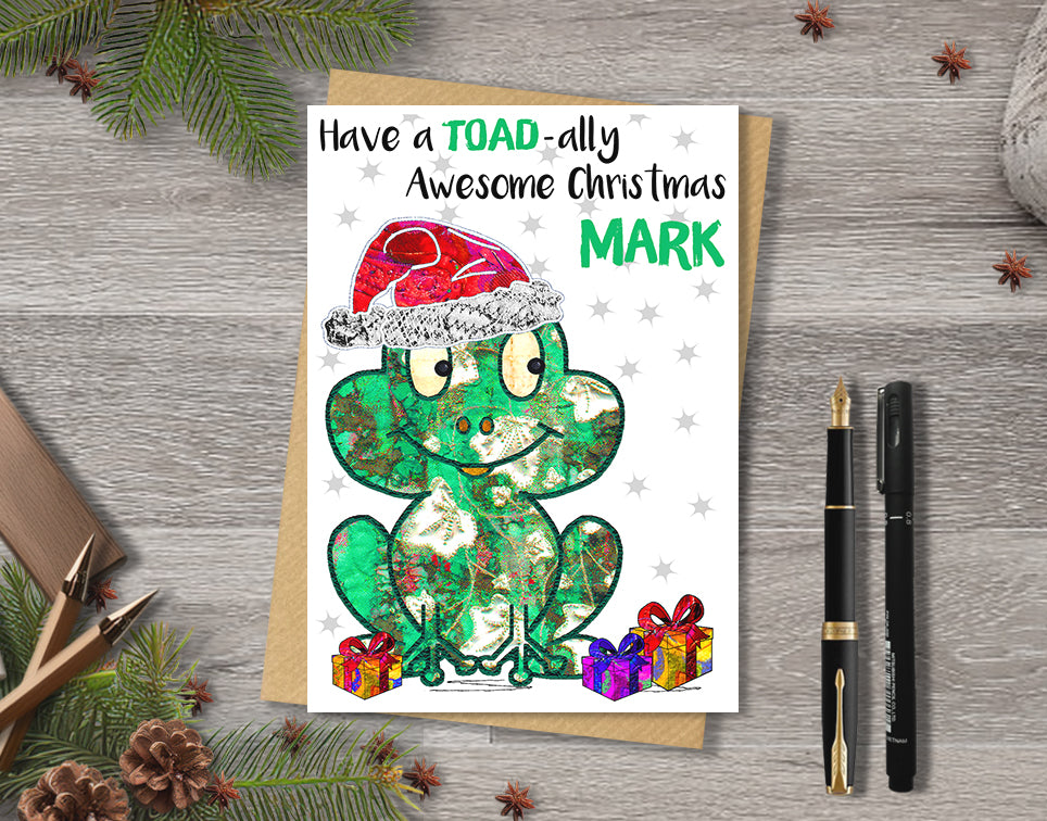 Frog Christmas Card, A5 Personalised Greeting Card
