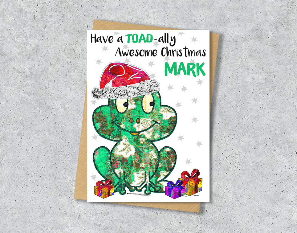 Frog Christmas Card, A5 Personalised Greeting Card