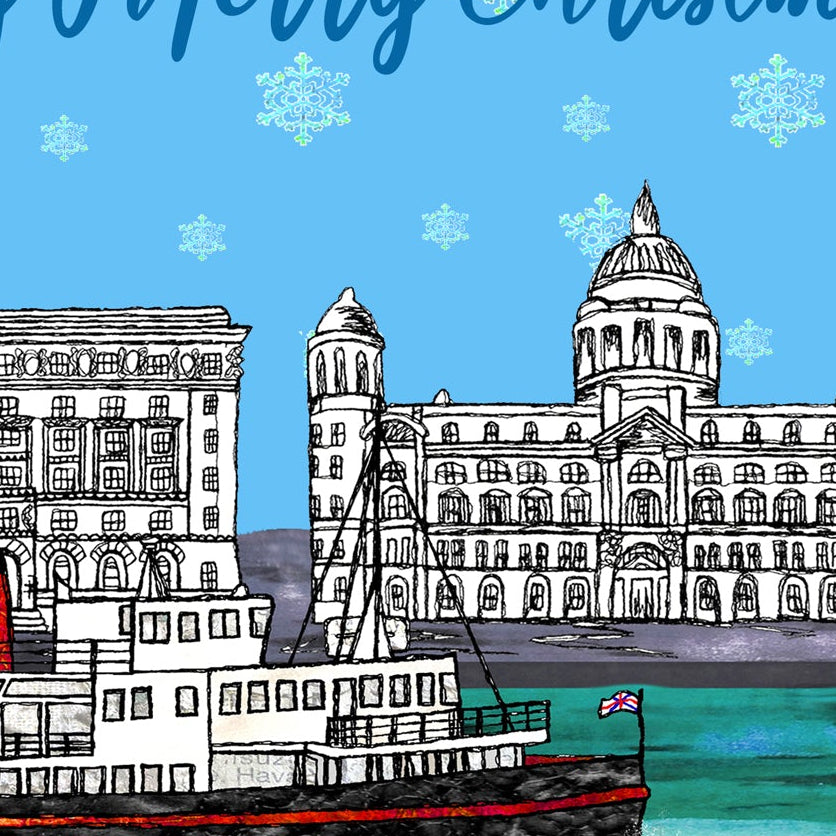 Liverpool Christmas Pun A5 Card, Ferry Merry Christmas