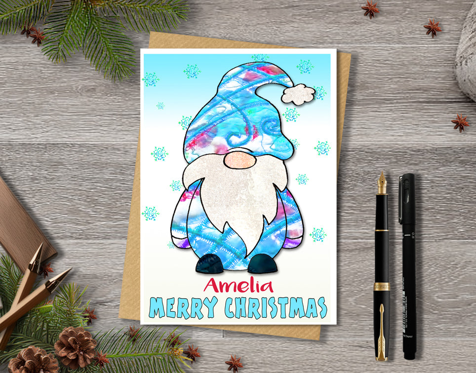 Gnome Christmas Card, A5 Personalised Greeting Card