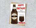 Birthday card with beer bottle and glass illustration "Have a stoutstanding day" with personalised text.