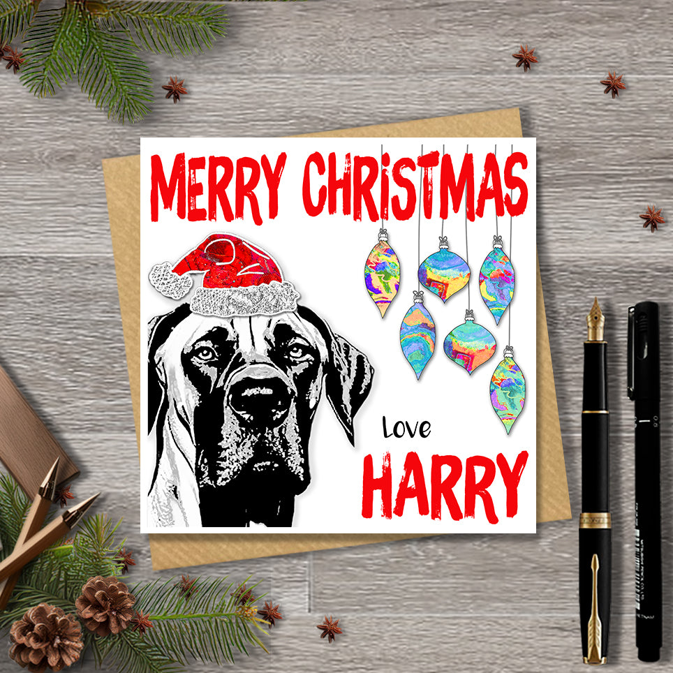 Great Dane Christmas Card, Personalised, Dog Mum, Dog Dad, Love from the Dog