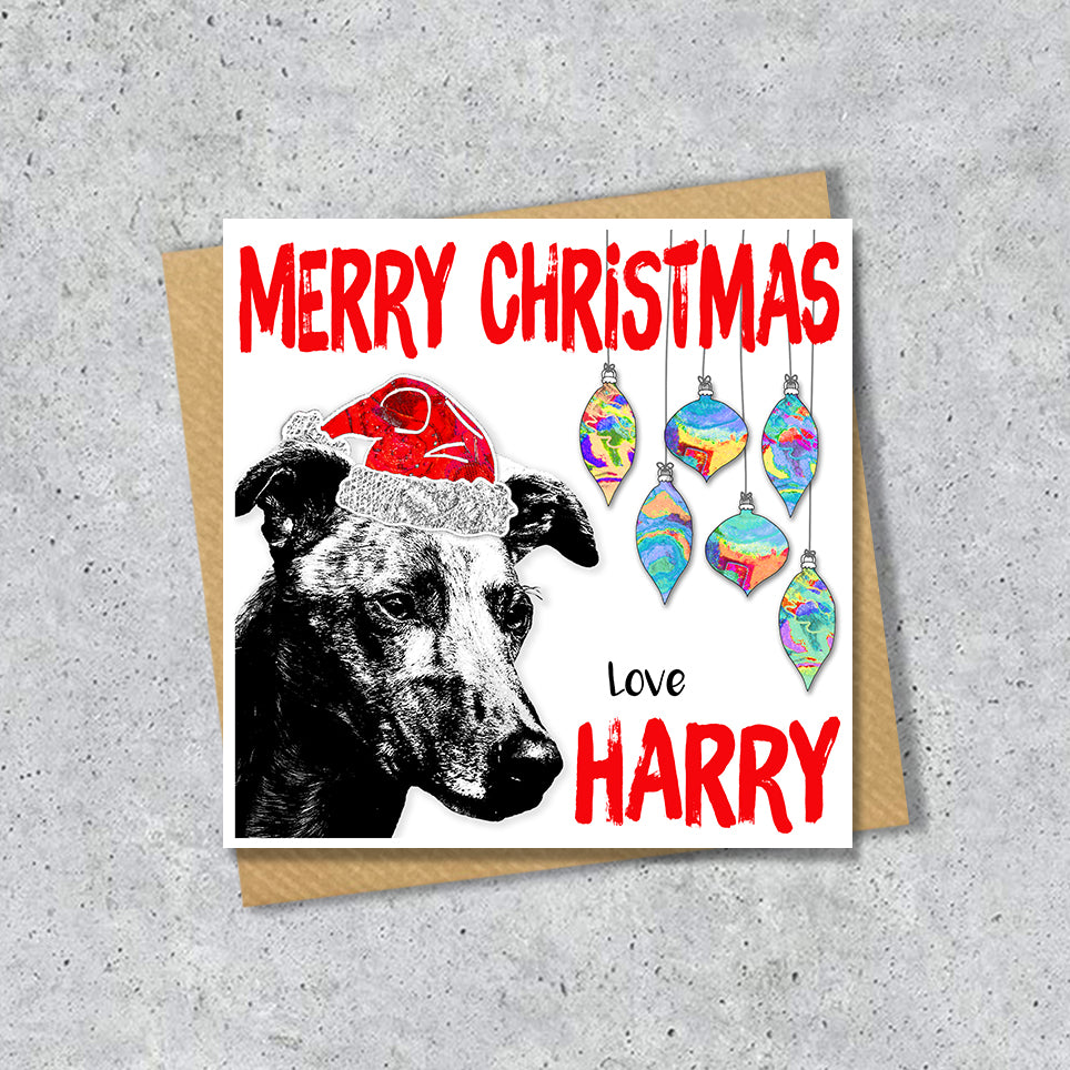 Greyhound Christmas Card, Personalised, Dog Mum, Dog Dad, Love from the Dog
