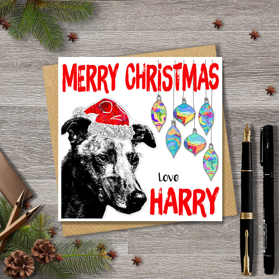 Greyhound Christmas Card, Personalised, Dog Mum, Dog Dad, Love from the Dog