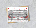 Wedding / Anniversary card with a black and white textile illustration of Hard Days Night Hotel Liverpool and red hearts with personalised text.