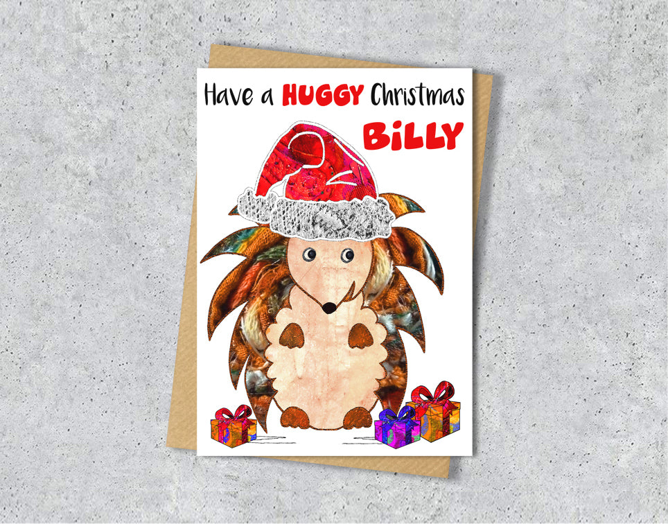 Hedgehog Christmas Card, A5 Personalised Greeting Card
