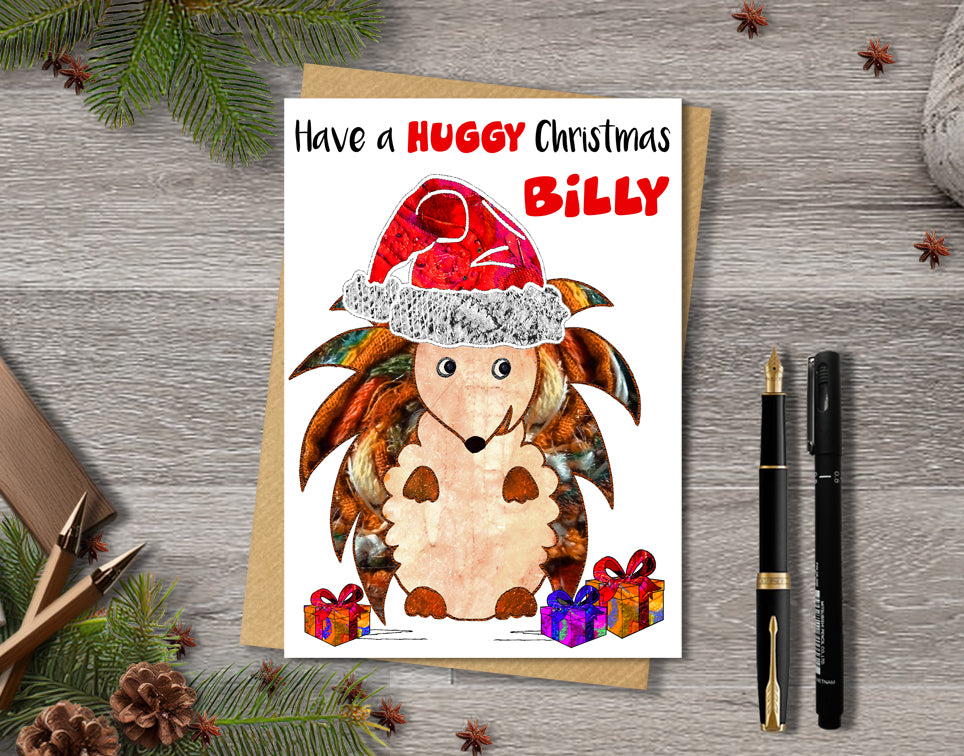 Hedgehog Christmas Card, A5 Personalised Greeting Card