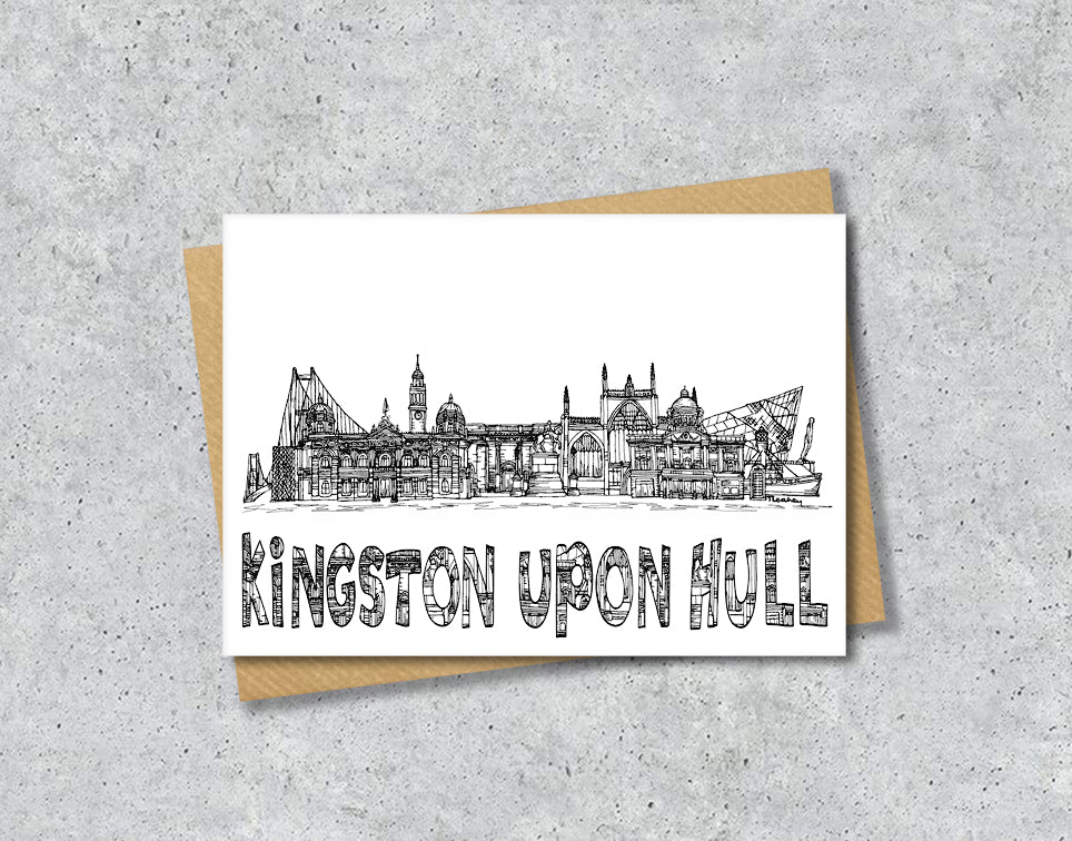 Kingston upon Hull Skyline, Black and White A6 Card