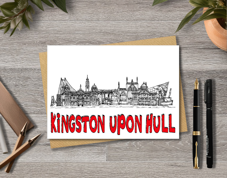 Kingston upon Hull Skyline, Black, White and Red A6 Card