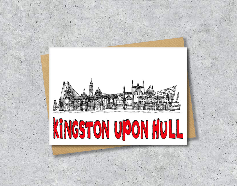 Kingston upon Hull Skyline, Black, White and Red A6 Card