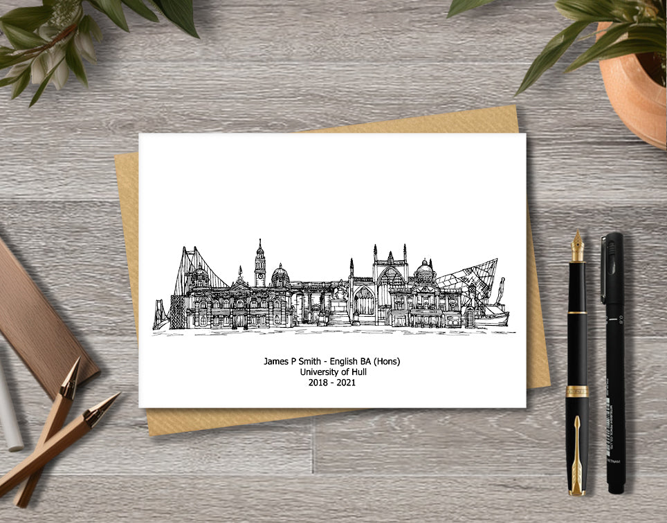 Hull Graduation Card, Personalised A6 Black and White Housewarming Card