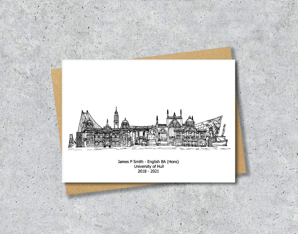 Hull Graduation Card, Personalised A6 Black and White Housewarming Card