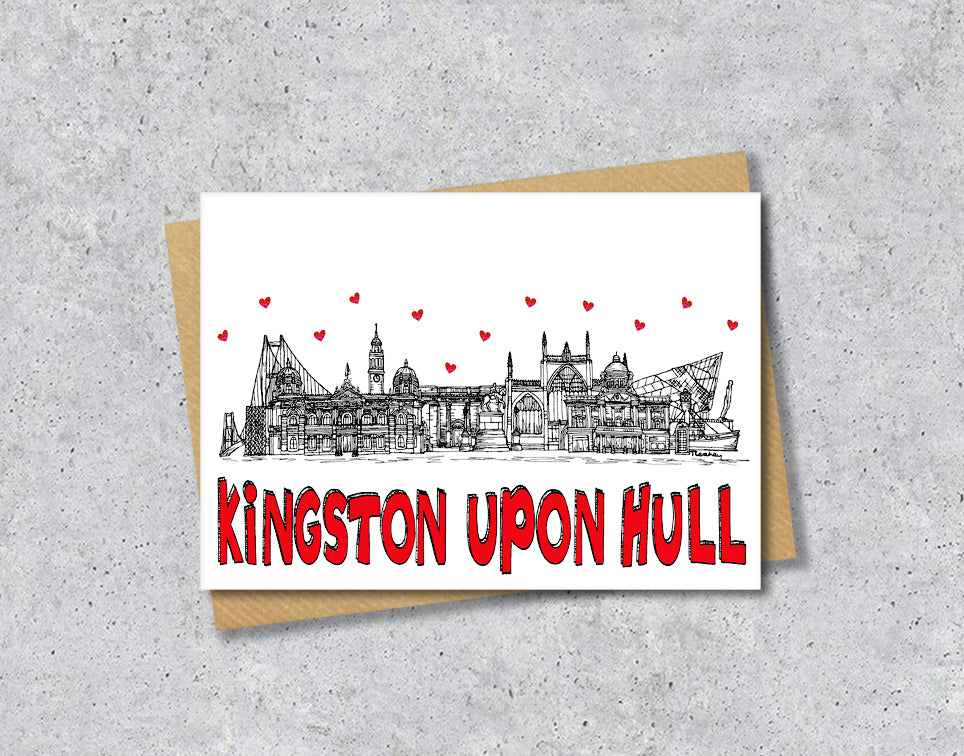 Kingston upon Hull Skyline, Black, White and Red A6 Card