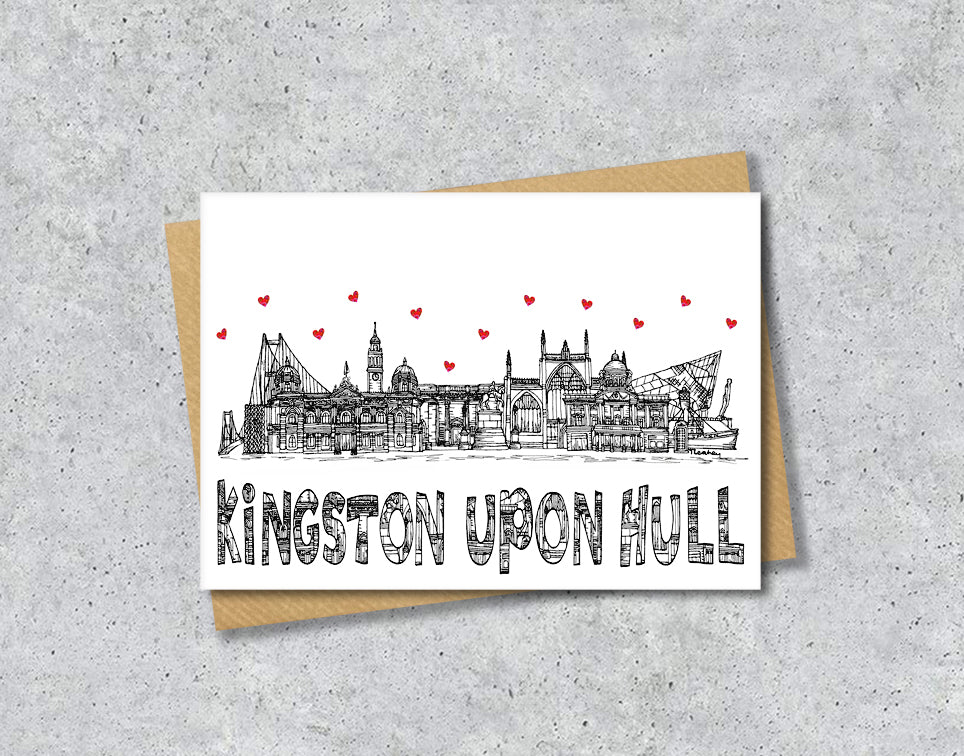 Kingston upon Hull Skyline, Black and White A6 Card
