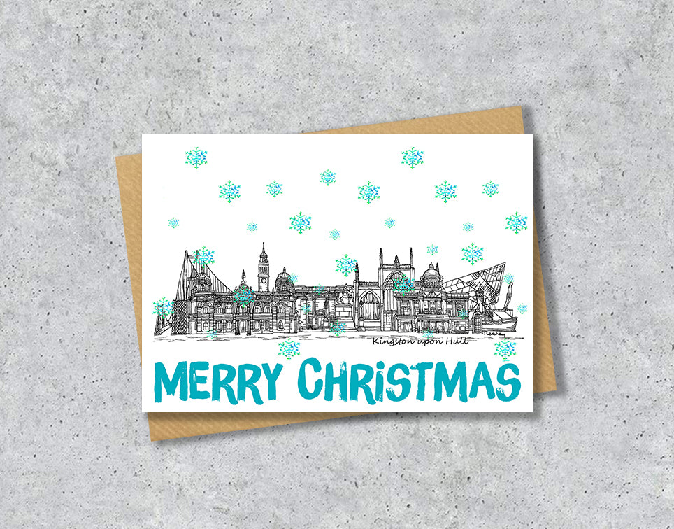 Hull Skyline Christmas Card, A5 Personalised Xmas Family Card