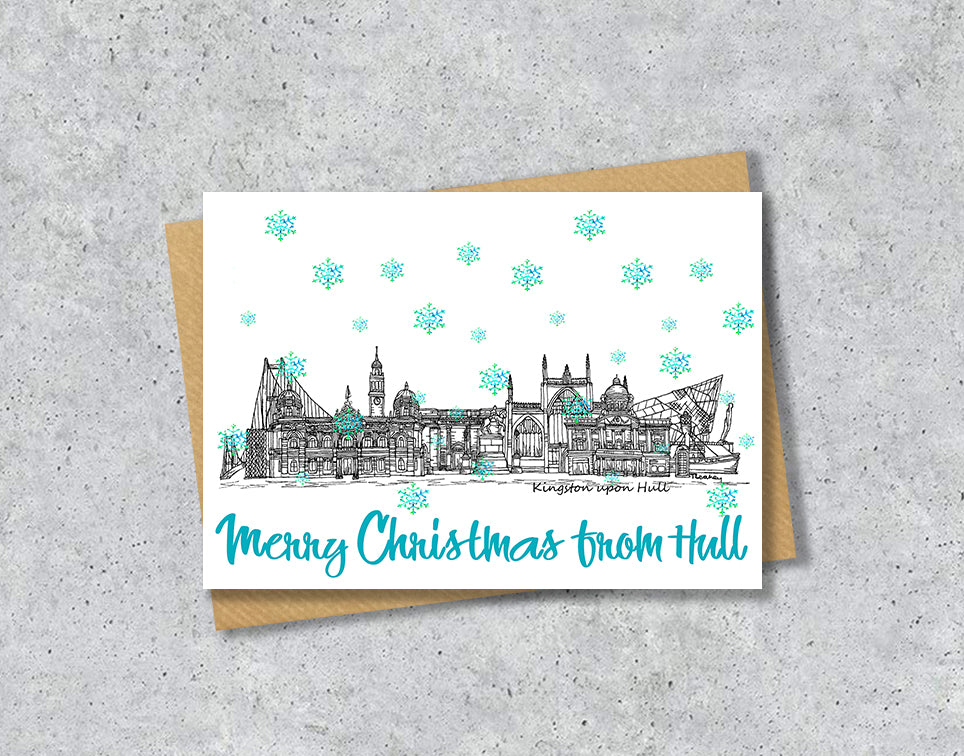 Hull Skyline Christmas Card, A5 Personalised Xmas Family Card