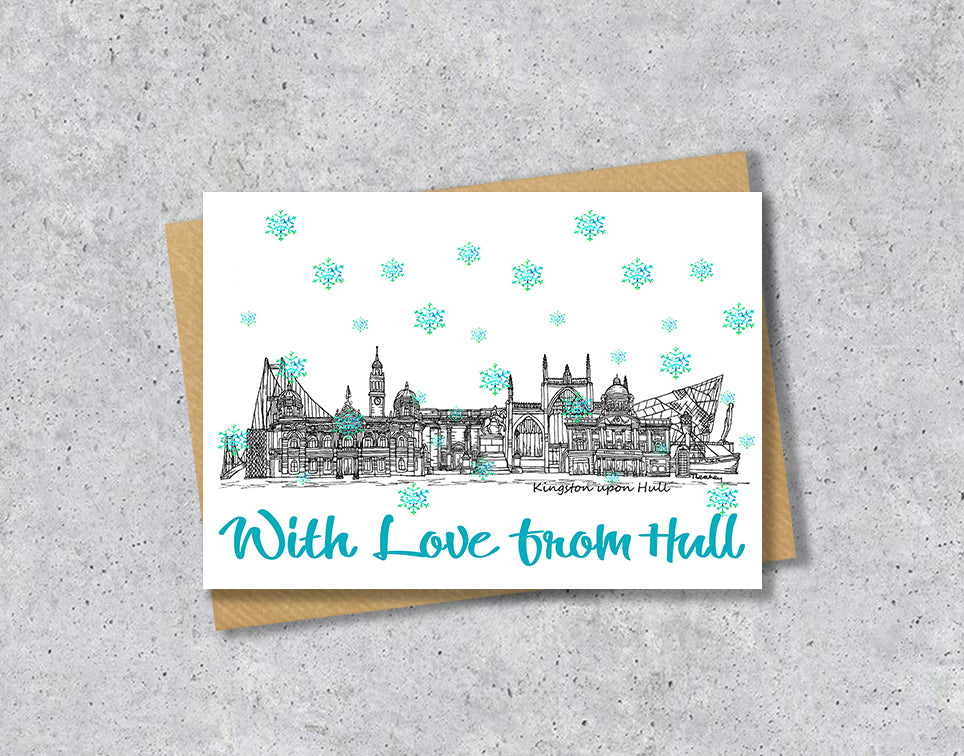 Hull Skyline Christmas Card, A5 Personalised Xmas Family Card