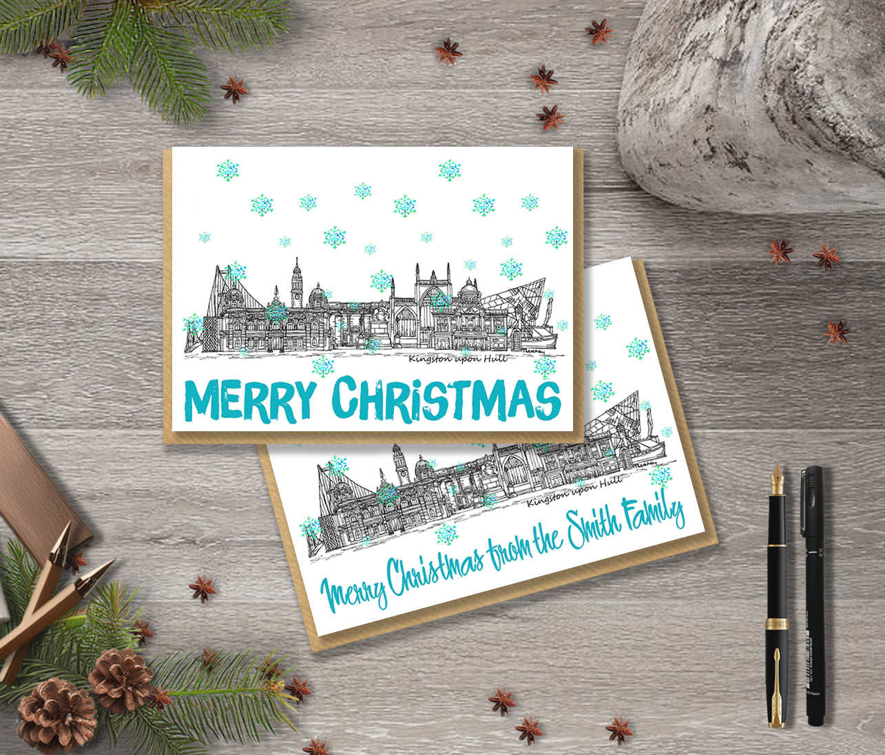 Hull Skyline Christmas Card, A5 Personalised Xmas Family Card