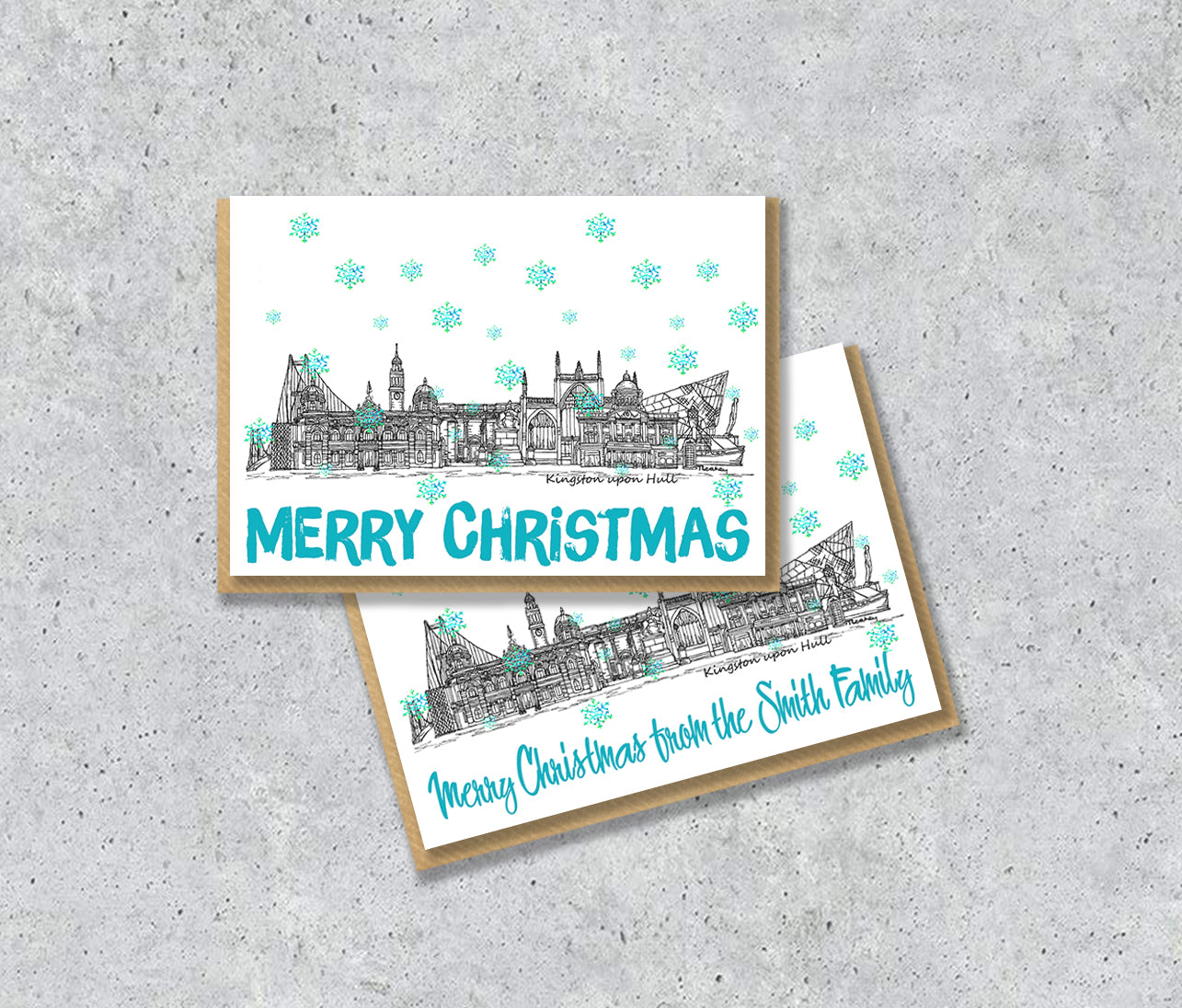 Hull Skyline Christmas Card, A5 Personalised Xmas Family Card