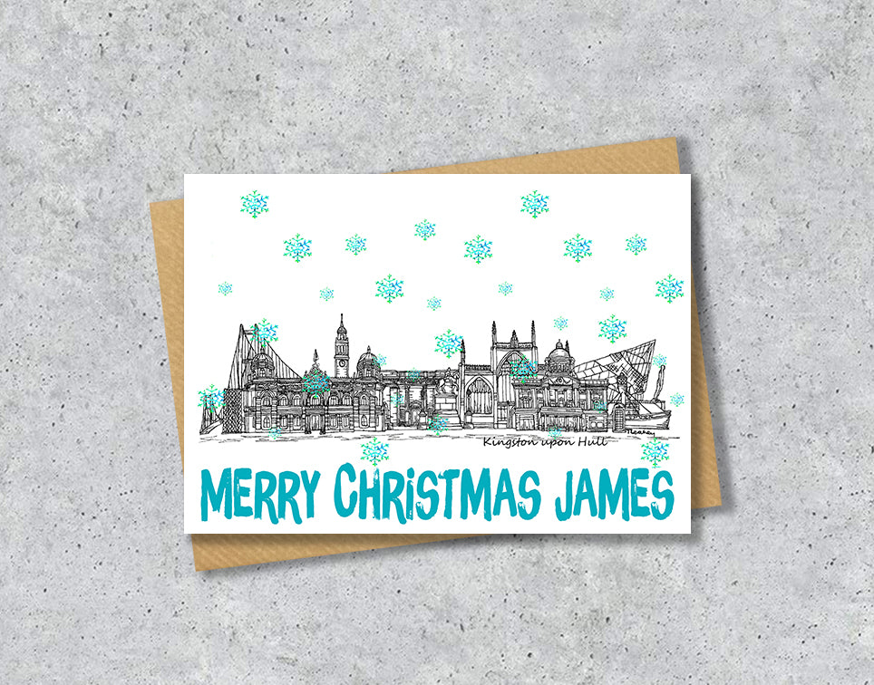 Hull Skyline Christmas Card, A5 Personalised Xmas Family Card
