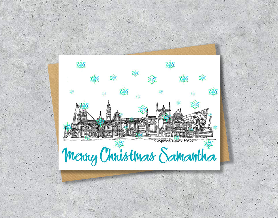 Hull Skyline Christmas Card, A5 Personalised Xmas Family Card