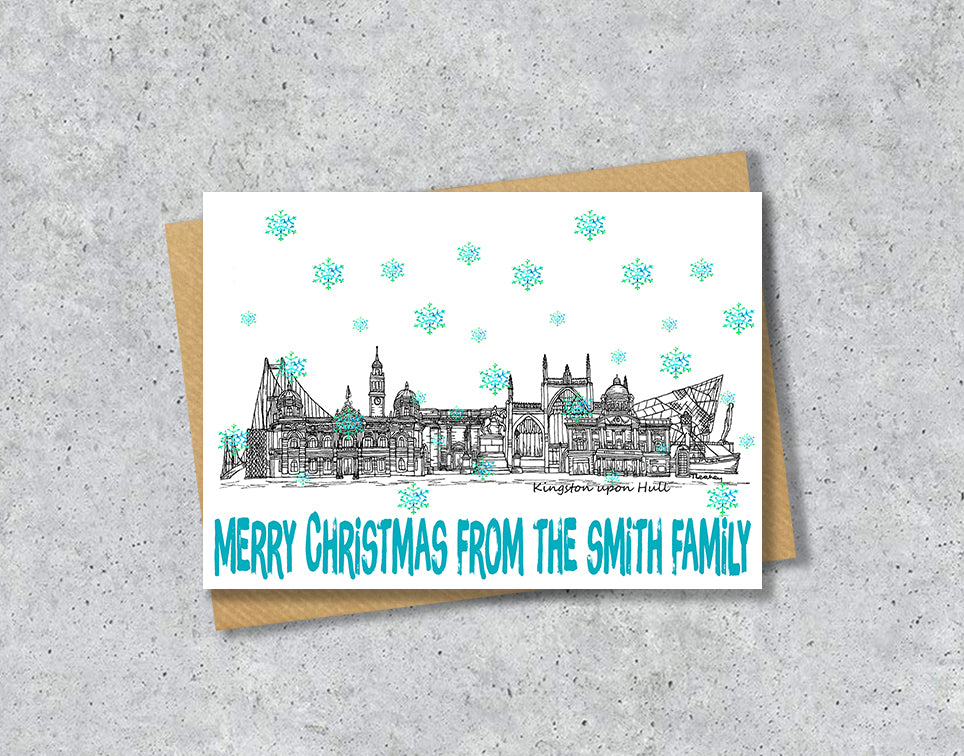 Hull Skyline Christmas Card, A5 Personalised Xmas Family Card