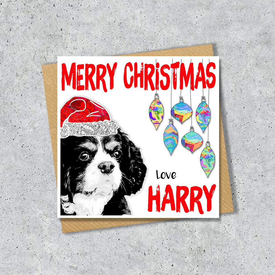 Cavalier King Charles Spaniel Christmas Card, Personalised, Dog Mum, Dog Dad, Love from the Dog