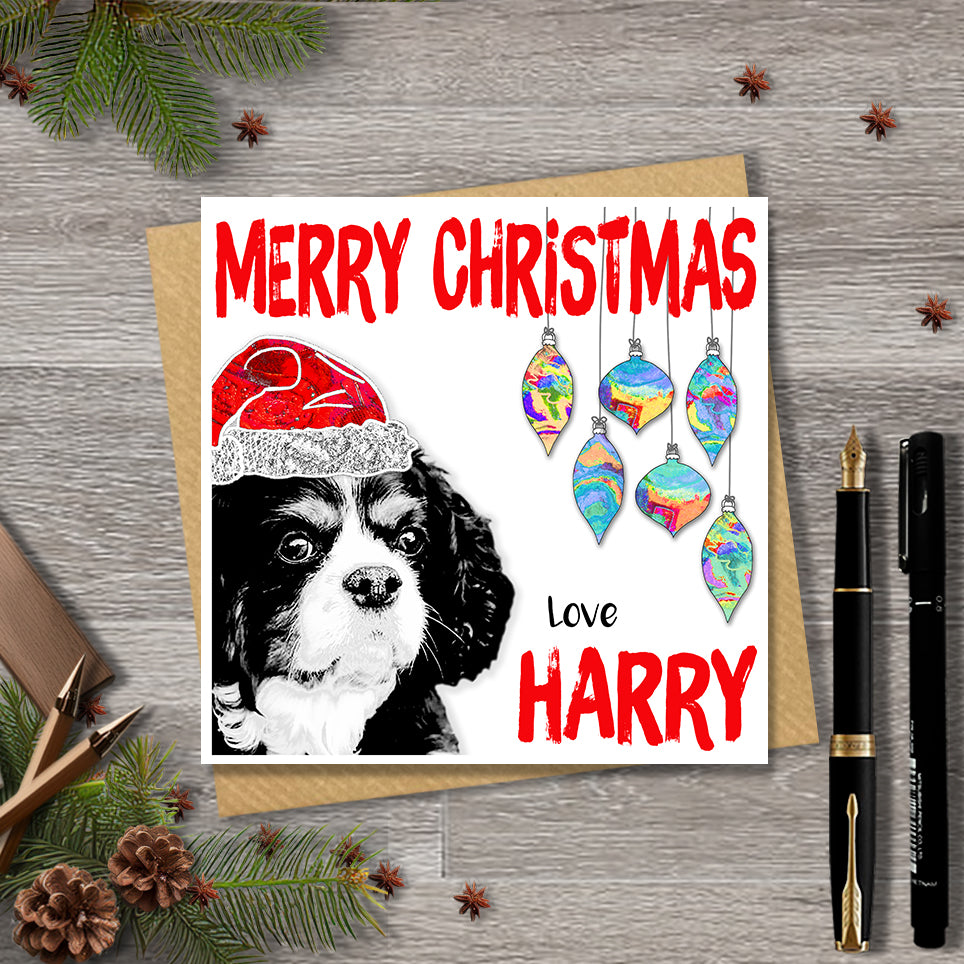 Cavalier King Charles Spaniel Christmas Card, Personalised, Dog Mum, Dog Dad, Love from the Dog